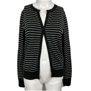Gap Cardigan‎ Womens Sz S Black White Striped Cotton Knit Button Up Sweater